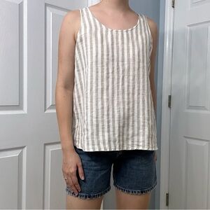 Yuvita Tank Top Linen Striped Gray White Sleeveless Summer Size Extra Small
